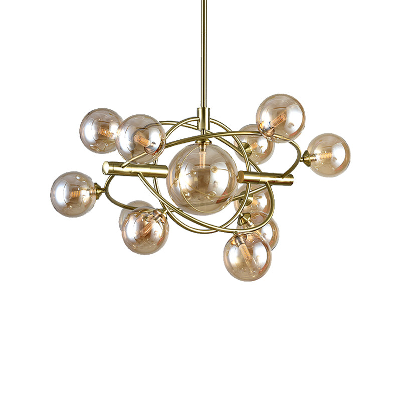 Gold Concentric Ring Pendant Light with Sphere Shade Amber/Clear/Smoke Glass Contemporary Chandelier for Living Room Clearhalo 'Ceiling Lights' 'Chandeliers' 'Clear' 'Glass shade' 'Glass' 'Industrial' 'Modern Chandeliers' 'Modern' 'Tiffany' 'Traditional Chandeliers' Lighting' 189602