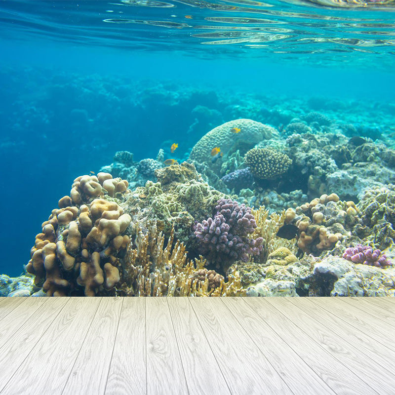 Bright Tropix Wall Paper Mural Large World Beneath the Ocean Surface Wall Decor for Room Light Blue Clearhalo 'Wall Decor' 'Wall Mural' 1896063