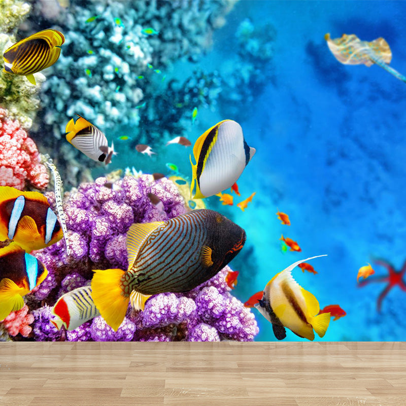 Bright Tropix Wall Paper Mural Large World Beneath the Ocean Surface Wall Decor for Room Blue Clearhalo 'Wall Decor' 'Wall Mural' 1896073