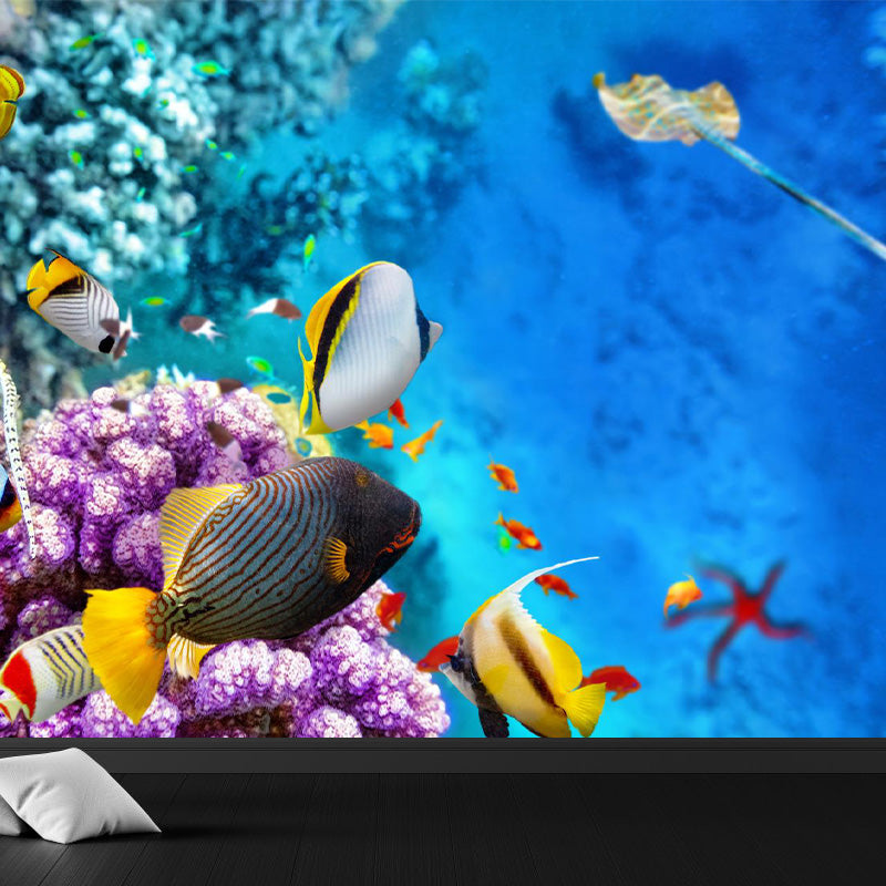 Bright Tropix Wall Paper Mural Large World Beneath the Ocean Surface Wall Decor for Room Clearhalo 'Wall Decor' 'Wall Mural' 1896075