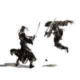 Ink Painting Knight Wall Mural Chinese Non-Woven Wall Art in Black for Boys Room Clearhalo 'Wall Decor' 'Wall Mural' 1896086