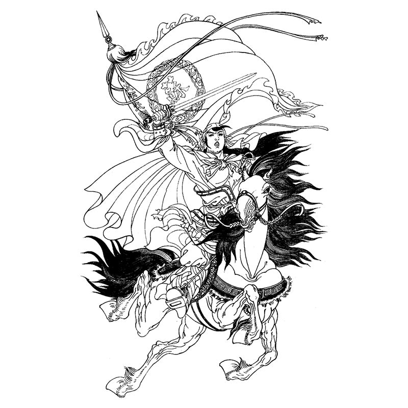 Ink Painting Knight Wall Mural Chinese Non-Woven Wall Art in Black for Boys Room Clearhalo 'Wall Decor' 'Wall Mural' 1896101