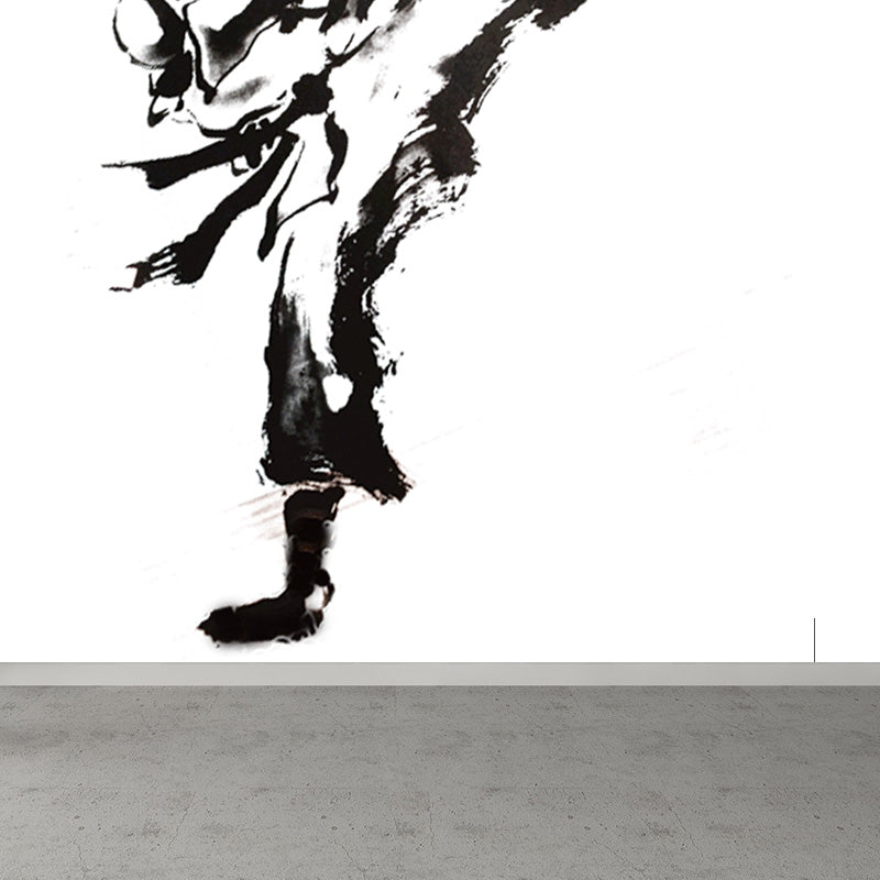 Ink Painting Knight Wall Mural Chinese Non-Woven Wall Art in Black for Boys Room Clearhalo 'Wall Decor' 'Wall Mural' 1896104