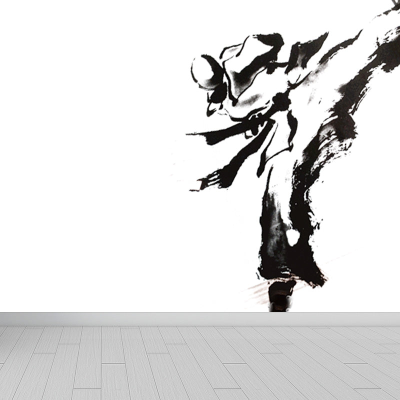 Ink Painting Knight Wall Mural Chinese Non-Woven Wall Art in Black for Boys Room Clearhalo 'Wall Decor' 'Wall Mural' 1896105