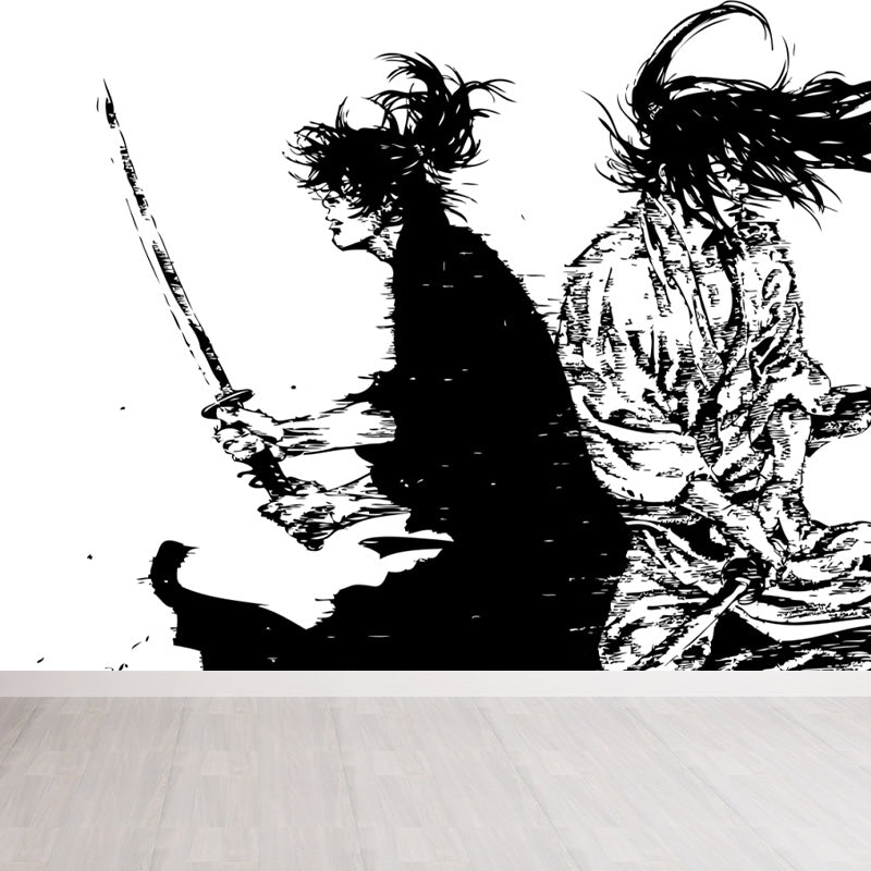 Japanese Martial Samurai Mural Wallpaper Black Stain Resistant Wall Covering for Boys Bedroom Clearhalo 'Wall Decor' 'Wall Mural' 1896109
