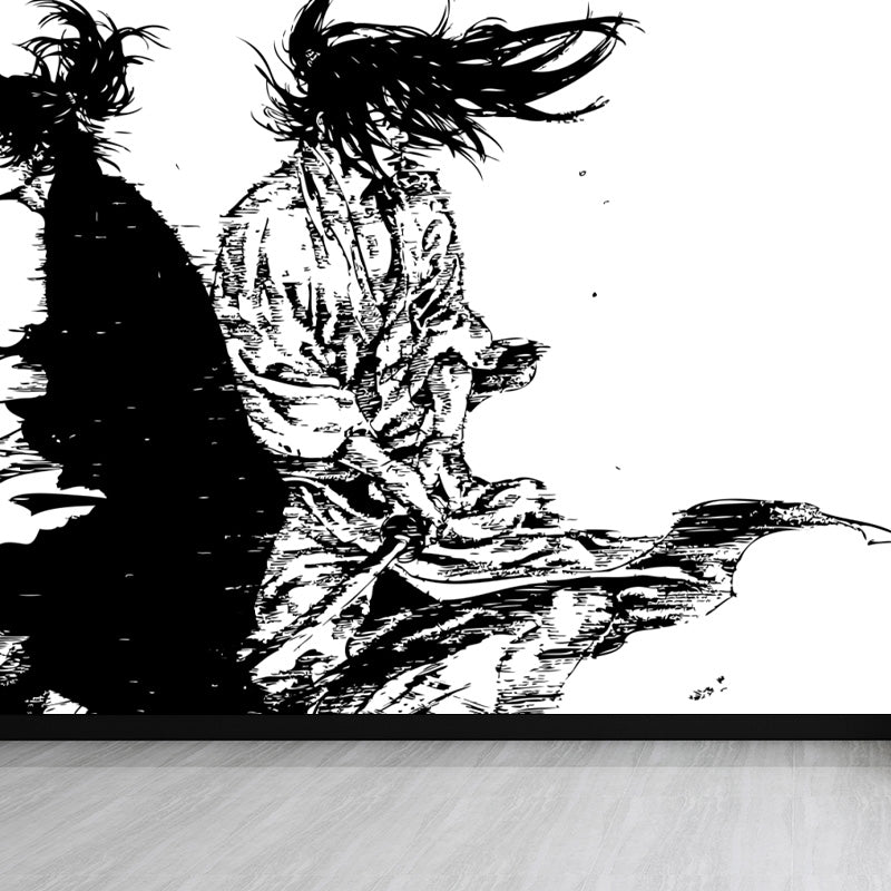 Japanese Martial Samurai Mural Wallpaper Black Stain Resistant Wall Covering for Boys Bedroom Clearhalo 'Wall Decor' 'Wall Mural' 1896110