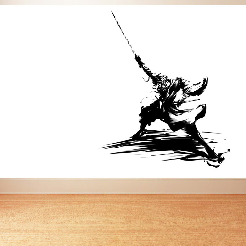 Japanese Martial Samurai Mural Wallpaper Black Stain Resistant Wall Covering for Boys Bedroom Black Design 2 Clearhalo 'Wall Decor' 'Wall Mural' 1896113