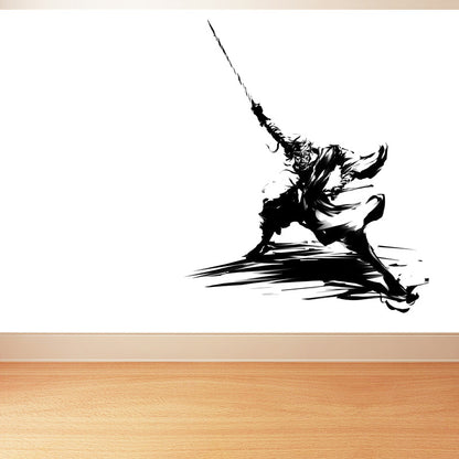 Japanese Martial Samurai Mural Wallpaper Black Stain Resistant Wall Covering for Boys Bedroom Black Design 2 Clearhalo 'Wall Decor' 'Wall Mural' 1896113