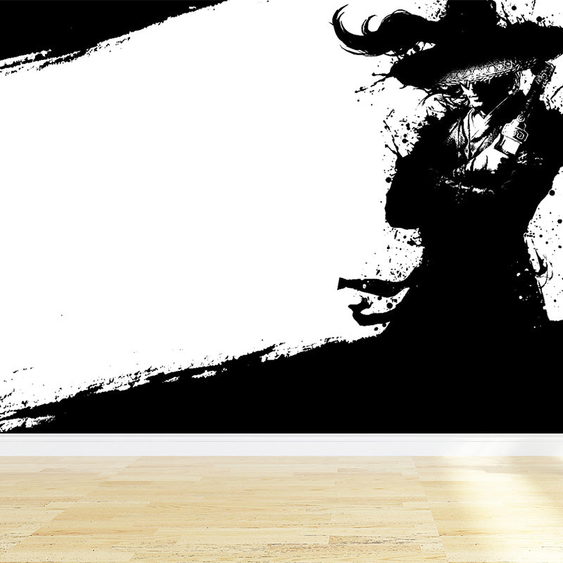 Japanese Martial Samurai Mural Wallpaper Black Stain Resistant Wall Covering for Boys Bedroom Clearhalo 'Wall Decor' 'Wall Mural' 1896119
