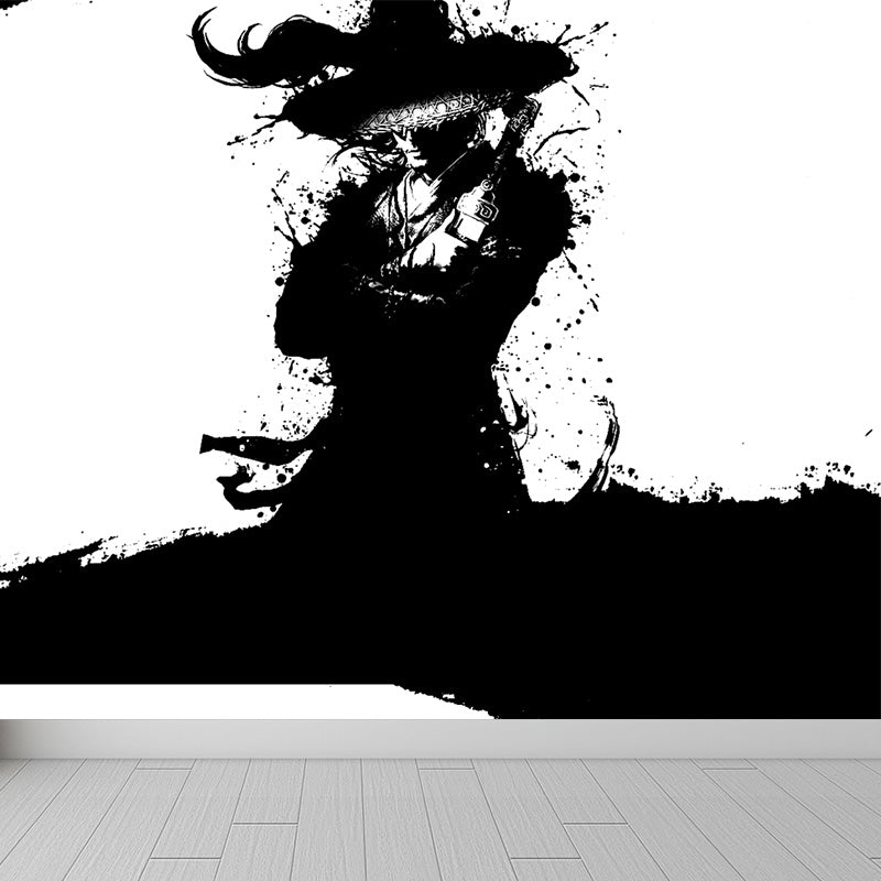 Japanese Martial Samurai Mural Wallpaper Black Stain Resistant Wall Covering for Boys Bedroom Clearhalo 'Wall Decor' 'Wall Mural' 1896120