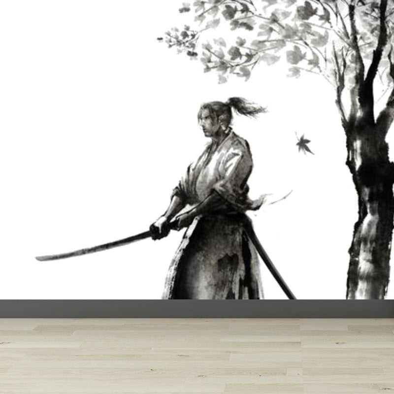 Japanese Martial Samurai Mural Wallpaper Black Stain Resistant Wall Covering for Boys Bedroom Clearhalo 'Wall Decor' 'Wall Mural' 1896124