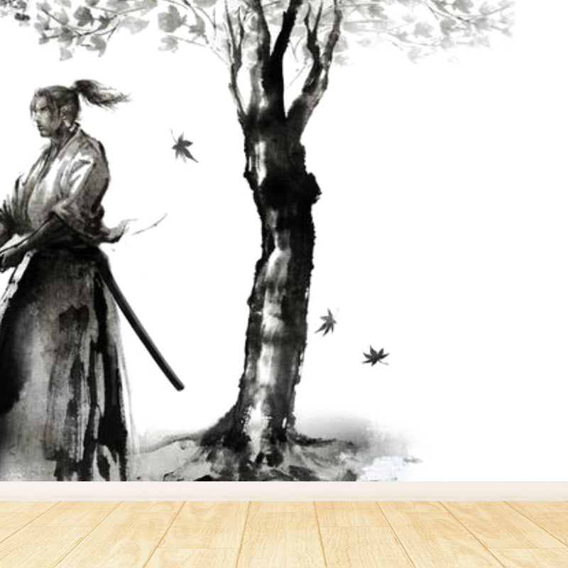 Japanese Martial Samurai Mural Wallpaper Black Stain Resistant Wall Covering for Boys Bedroom Clearhalo 'Wall Decor' 'Wall Mural' 1896125