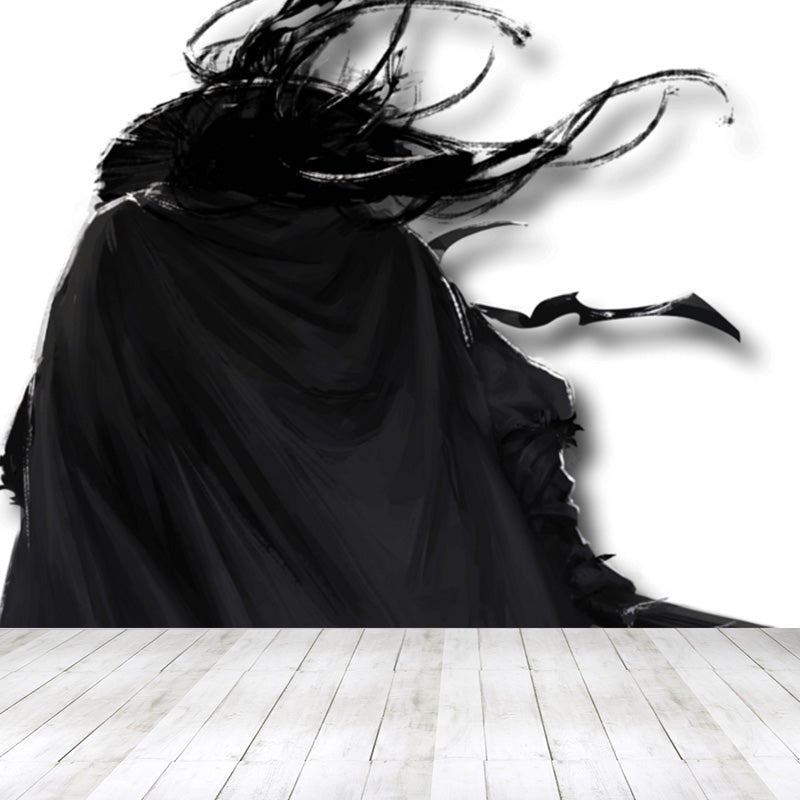 Japanese Martial Samurai Mural Wallpaper Black Stain Resistant Wall Covering for Boys Bedroom Black Design 5 Clearhalo 'Wall Decor' 'Wall Mural' 1896128