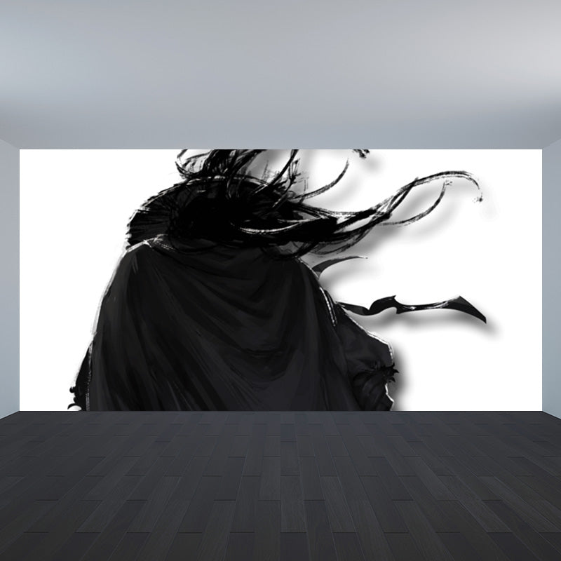 Japanese Martial Samurai Mural Wallpaper Black Stain Resistant Wall Covering for Boys Bedroom Clearhalo 'Wall Decor' 'Wall Mural' 1896130