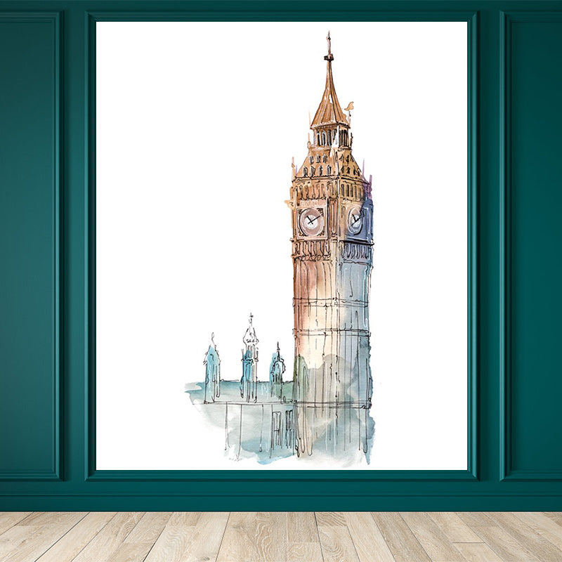 Pastel Watercolor Landmark Wall Mural Architecture Modern Moisture Resistant Wall Decor Brown Clearhalo 'Wall Decor' 'Wall Mural' 1896183
