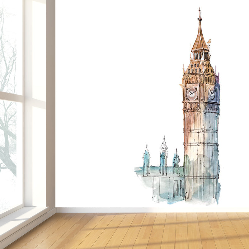 Pastel Watercolor Landmark Wall Mural Architecture Modern Moisture Resistant Wall Decor Clearhalo 'Wall Decor' 'Wall Mural' 1896184