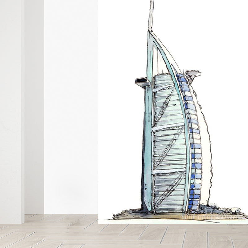 Pastel Watercolor Landmark Wall Mural Architecture Modern Moisture Resistant Wall Decor Clearhalo 'Wall Decor' 'Wall Mural' 1896189