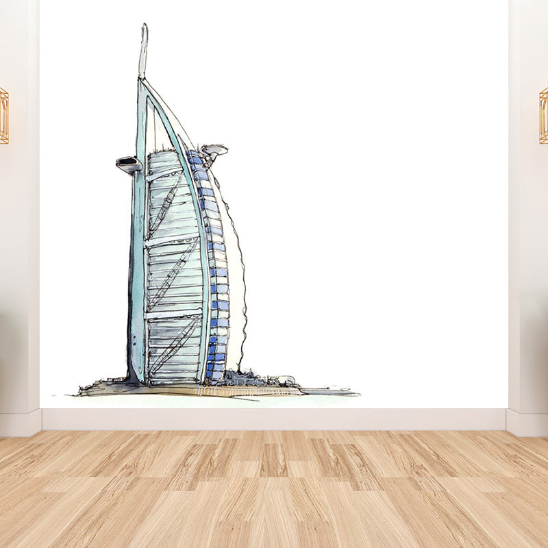 Pastel Watercolor Landmark Wall Mural Architecture Modern Moisture Resistant Wall Decor Clearhalo 'Wall Decor' 'Wall Mural' 1896190