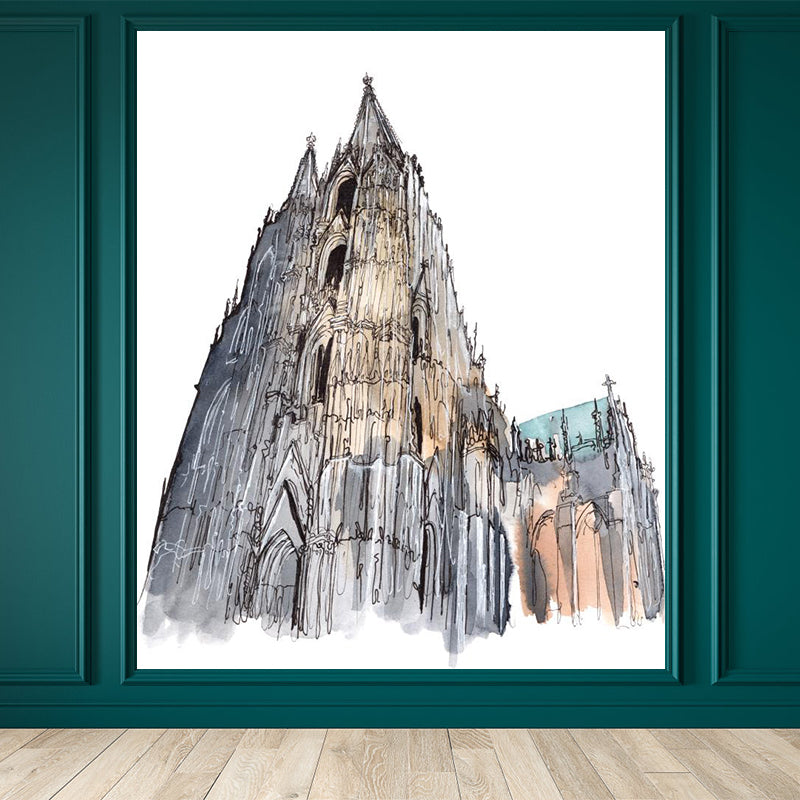 Pastel Watercolor Landmark Wall Mural Architecture Modern Moisture Resistant Wall Decor Light Brown Clearhalo 'Wall Decor' 'Wall Mural' 1896193