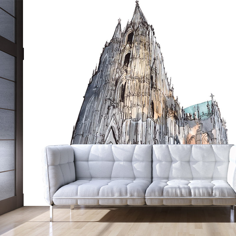 Pastel Watercolor Landmark Wall Mural Architecture Modern Moisture Resistant Wall Decor Clearhalo 'Wall Decor' 'Wall Mural' 1896194