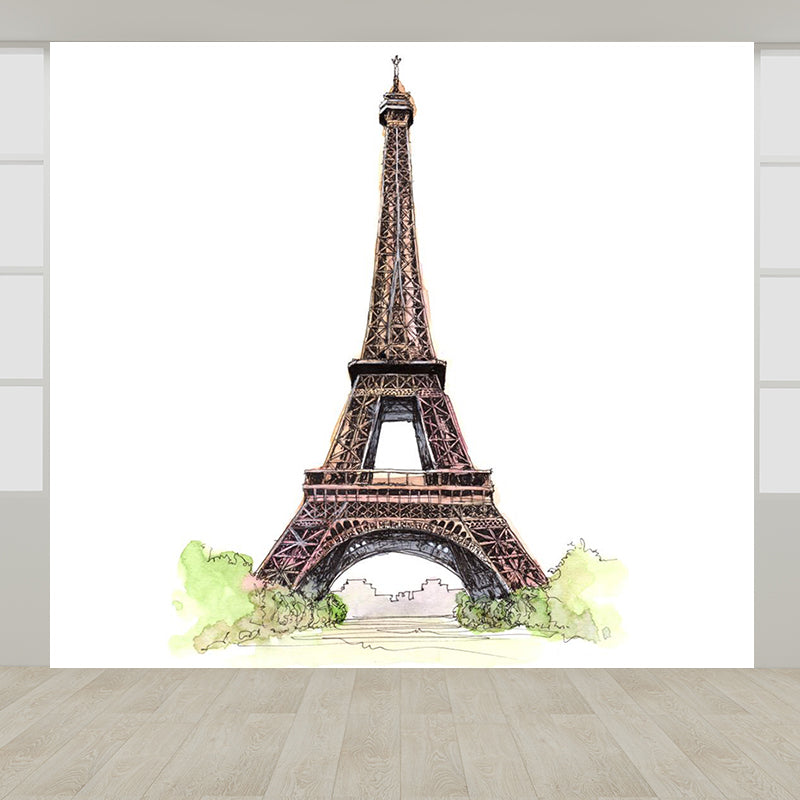 Pastel Watercolor Landmark Wall Mural Architecture Modern Moisture Resistant Wall Decor Dark Brown Clearhalo 'Wall Decor' 'Wall Mural' 1896198