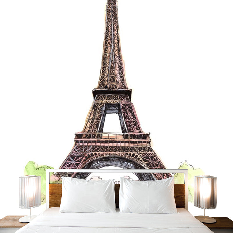 Pastel Watercolor Landmark Wall Mural Architecture Modern Moisture Resistant Wall Decor Clearhalo 'Wall Decor' 'Wall Mural' 1896199