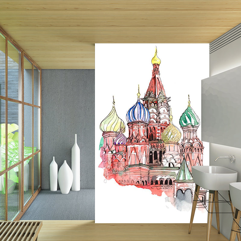 Pastel Watercolor Landmark Wall Mural Architecture Modern Moisture Resistant Wall Decor Clearhalo 'Wall Decor' 'Wall Mural' 1896204