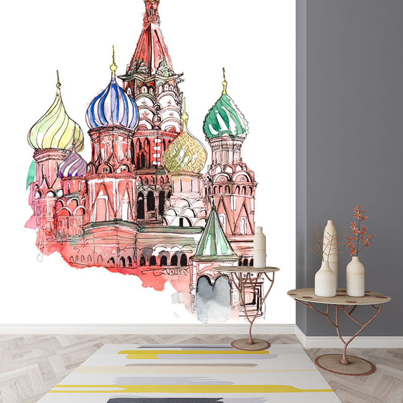 Pastel Watercolor Landmark Wall Mural Architecture Modern Moisture Resistant Wall Decor Clearhalo 'Wall Decor' 'Wall Mural' 1896205