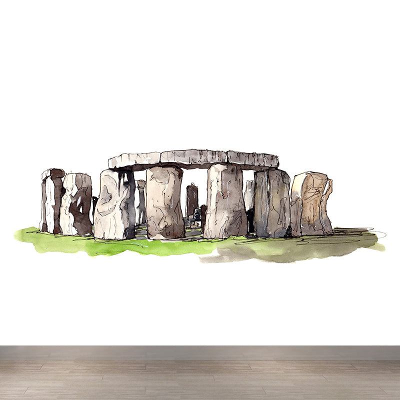 Global Inspired Historic Relics Mural Pastel Color Architecture Wall Covering for Home Grey Clearhalo 'Wall Decor' 'Wall Mural' 1896238