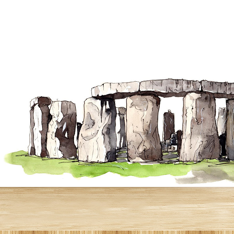 Global Inspired Historic Relics Mural Pastel Color Architecture Wall Covering for Home Clearhalo 'Wall Decor' 'Wall Mural' 1896239