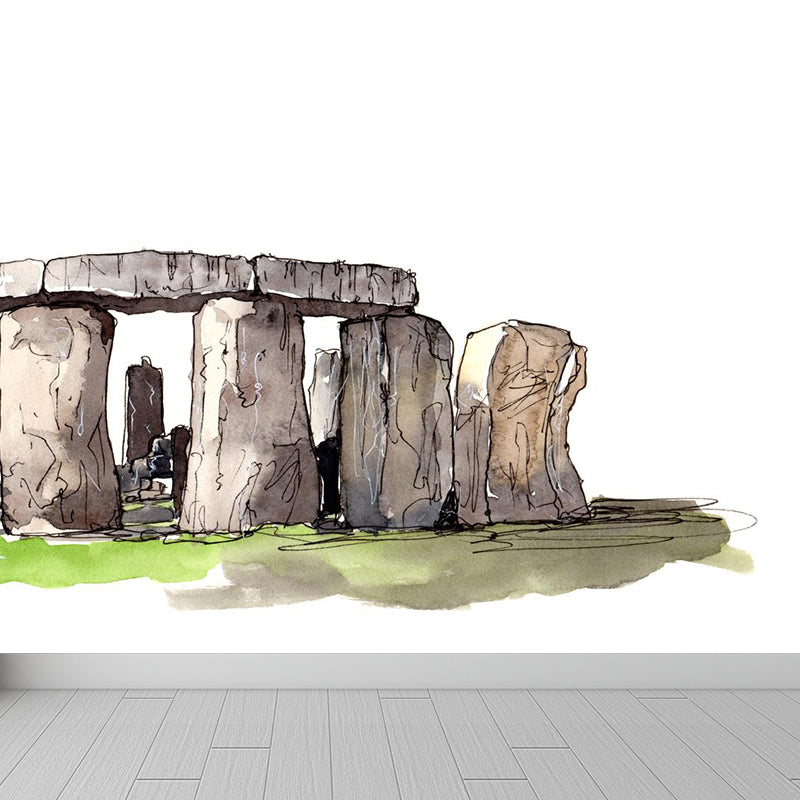 Global Inspired Historic Relics Mural Pastel Color Architecture Wall Covering for Home Clearhalo 'Wall Decor' 'Wall Mural' 1896240