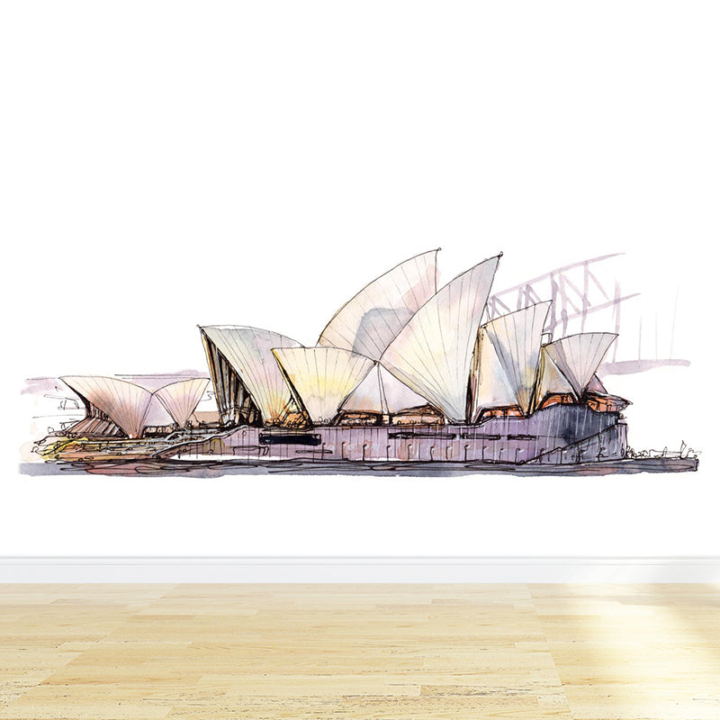 Global Inspired Historic Relics Mural Pastel Color Architecture Wall Covering for Home White Clearhalo 'Wall Decor' 'Wall Mural' 1896243