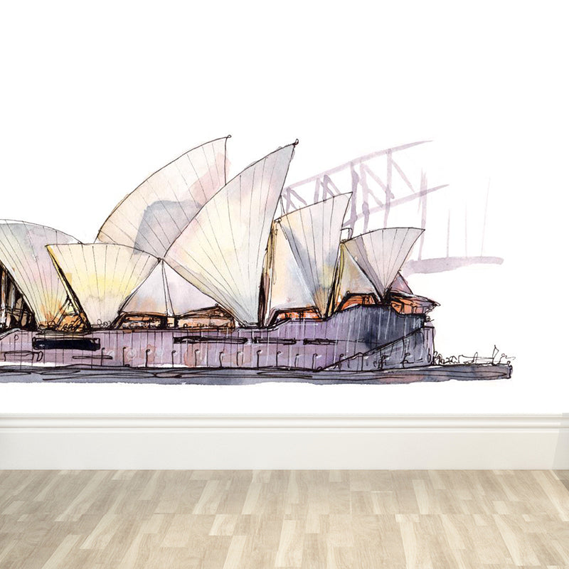 Global Inspired Historic Relics Mural Pastel Color Architecture Wall Covering for Home Clearhalo 'Wall Decor' 'Wall Mural' 1896244