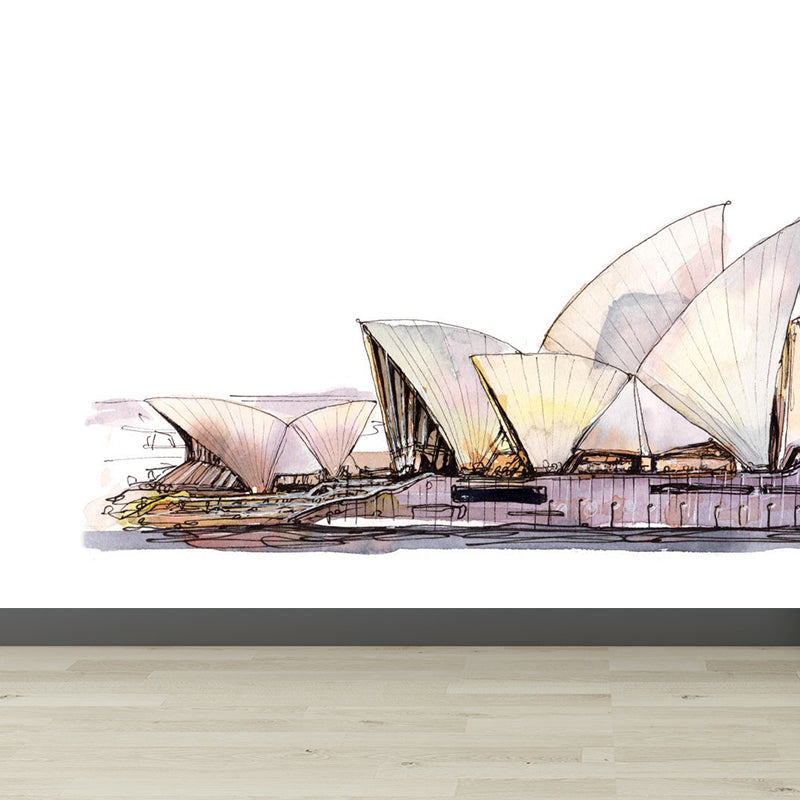 Global Inspired Historic Relics Mural Pastel Color Architecture Wall Covering for Home Clearhalo 'Wall Decor' 'Wall Mural' 1896245