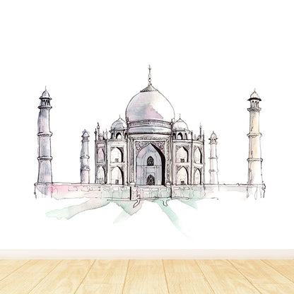 Global Inspired Historic Relics Mural Pastel Color Architecture Wall Covering for Home Light Gray Clearhalo 'Wall Decor' 'Wall Mural' 1896248