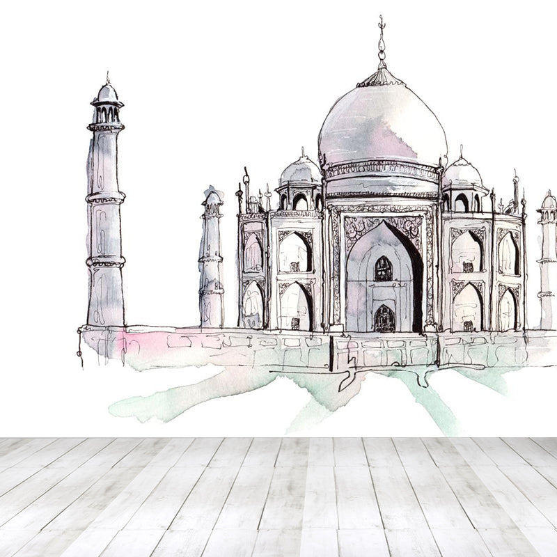 Global Inspired Historic Relics Mural Pastel Color Architecture Wall Covering for Home Clearhalo 'Wall Decor' 'Wall Mural' 1896249