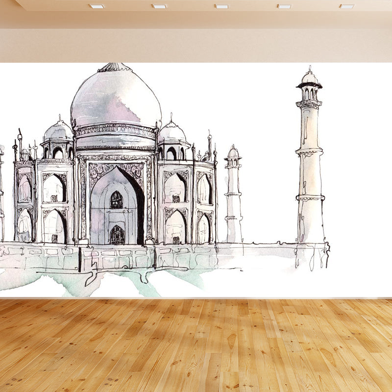 Global Inspired Historic Relics Mural Pastel Color Architecture Wall Covering for Home Clearhalo 'Wall Decor' 'Wall Mural' 1896250