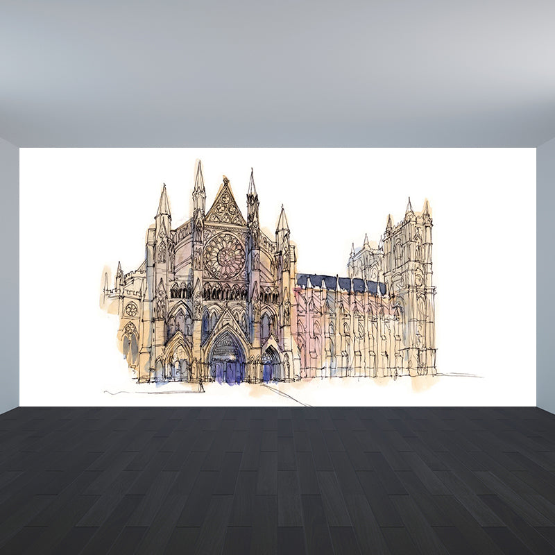 Global Inspired Historic Relics Mural Pastel Color Architecture Wall Covering for Home Dark Brown Clearhalo 'Wall Decor' 'Wall Mural' 1896253