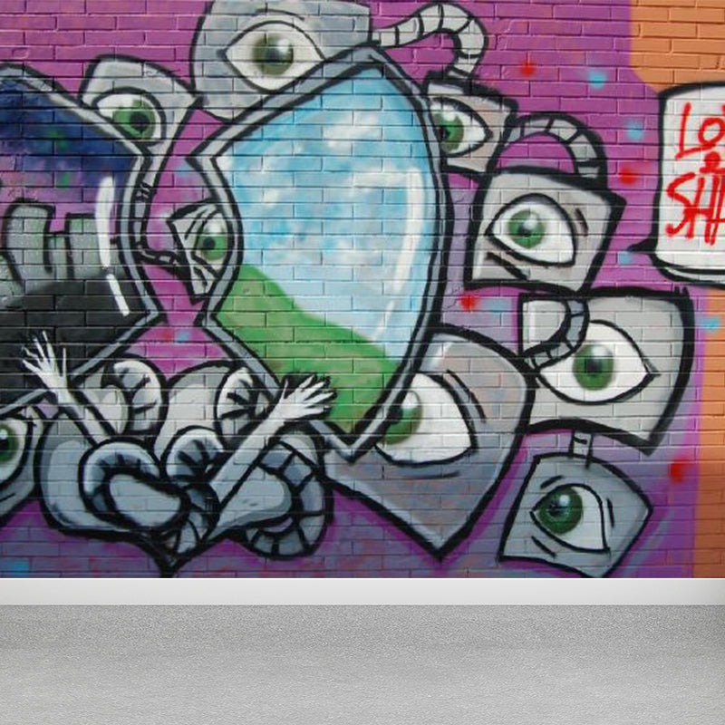 Cool Graffiti Mural Wallpaper for Boys Bedroom Entertainment Wall Decor, Made to Measure Grey Clearhalo 'Wall Decor' 'Wall Mural' 1896293