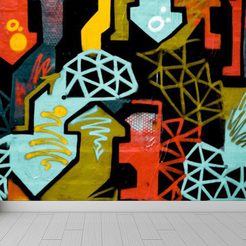 Large Illustration Abstract Mural Decal Modern Creative Graffiti Wall Art in Multi Color Clearhalo 'Wall Decor' 'Wall Mural' 1896320