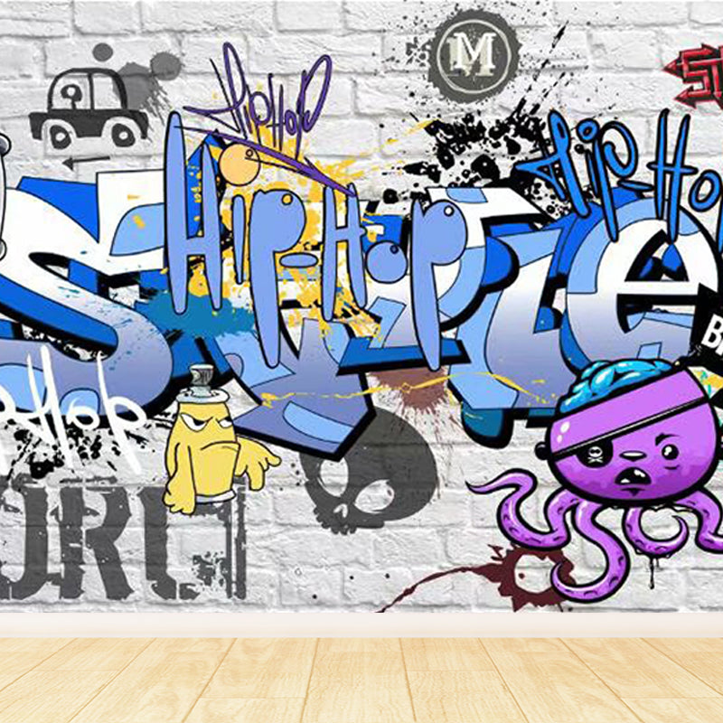 Large Illustration Abstract Mural Decal Modern Creative Graffiti Wall Art in Multi Color Blue Clearhalo 'Wall Decor' 'Wall Mural' 1896328