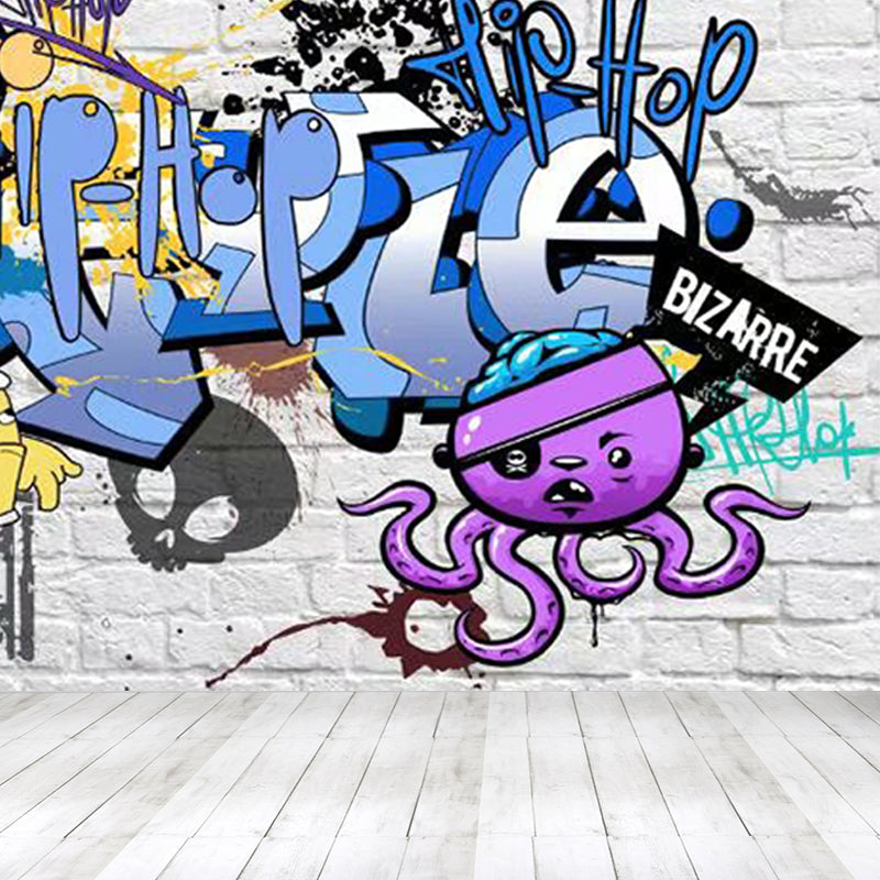 Large Illustration Abstract Mural Decal Modern Creative Graffiti Wall Art in Multi Color Clearhalo 'Wall Decor' 'Wall Mural' 1896329