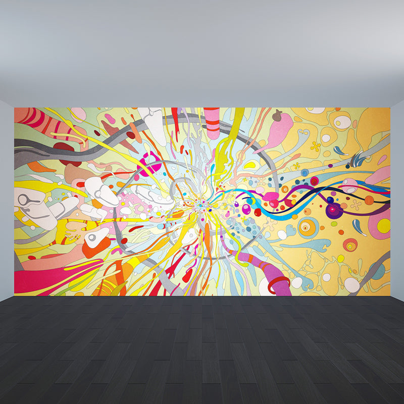 Graffiti Entertainment Wallpaper Mural Contemporary Non-Woven Wall Covering for Boys Room Light Yellow Clearhalo 'Wall Decor' 'Wall Mural' 1896333