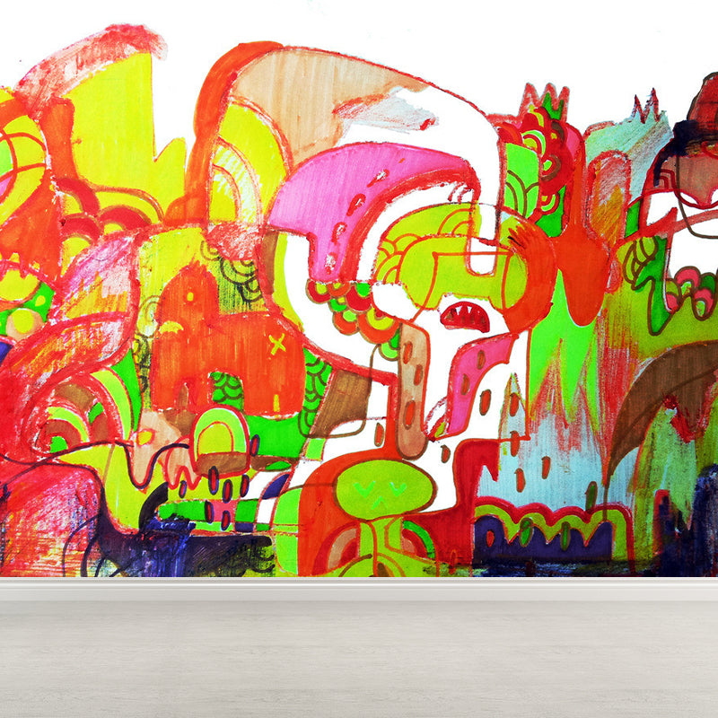 Graffiti Entertainment Wallpaper Mural Contemporary Non-Woven Wall Covering for Boys Room Red Clearhalo 'Wall Decor' 'Wall Mural' 1896338