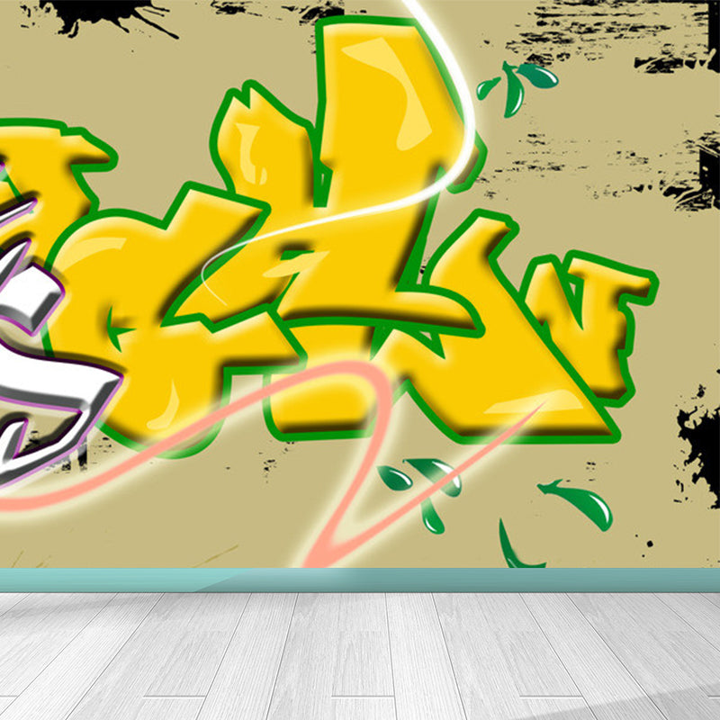 Graffiti Entertainment Wallpaper Mural Contemporary Non-Woven Wall Covering for Boys Room Clearhalo 'Wall Decor' 'Wall Mural' 1896344