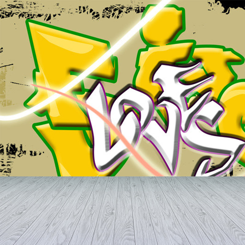 Graffiti Entertainment Wallpaper Mural Contemporary Non-Woven Wall Covering for Boys Room Clearhalo 'Wall Decor' 'Wall Mural' 1896345