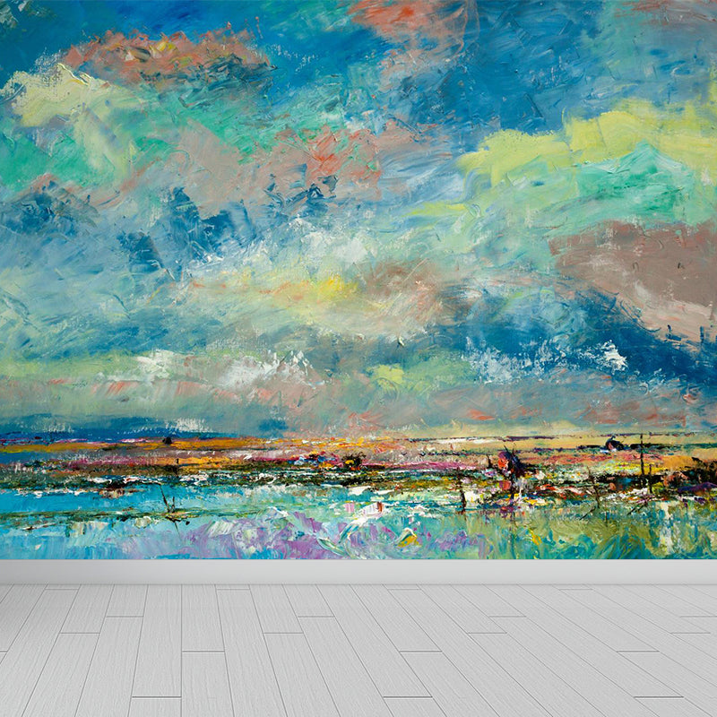 Painting Print Abstract Mural Wallpaper Large Wall Art for Room, Custom Size Available Blue Clearhalo 'Wall Decor' 'Wall Mural' 1896403