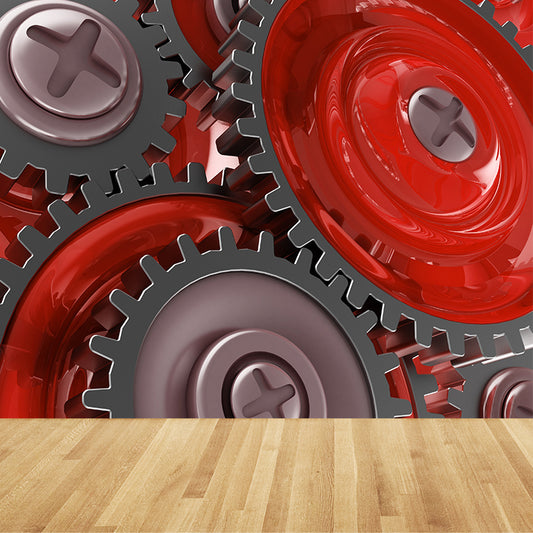 Full Size Machine Gear Mural Industrial Cool Metal Wall Decor in Light Color for Bedroom