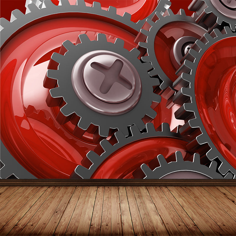 Full Size Machine Gear Mural Industrial Cool Metal Wall Decor in Light Color for Bedroom Clearhalo 'Wall Decor' 'Wall Mural' 1896450