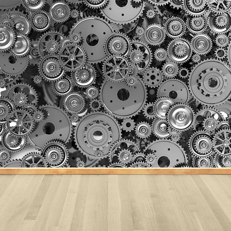 Full Size Machine Gear Mural Industrial Cool Metal Wall Decor in Light Color for Bedroom Dark Gray Clearhalo 'Wall Decor' 'Wall Mural' 1896453